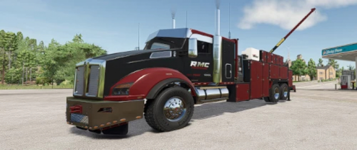 fs25-mods,  T880 Service Truck mod in FS25, featuring a robust red and black design for enhanced gameplay.