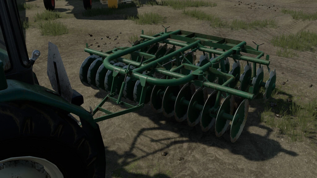 BTc 2,5 / U202/0 Sawa plow mod for FS22 in use, showcasing farm equipment with green discs in Farming Simulator 22.