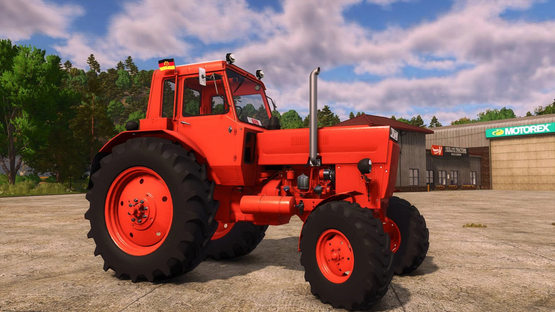 Belarus MTZ 80 tractor mod for Farming Simulator 25 in a parking lot.