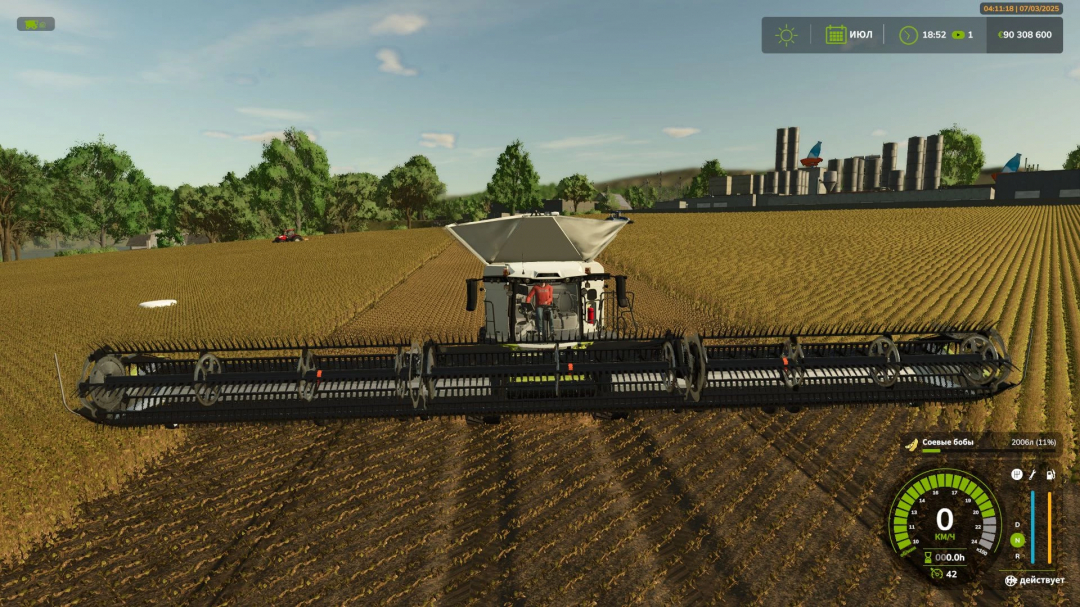 CLAAS Lexion 8900 harvester in FS25 mod cutting wheat on a sunny day.