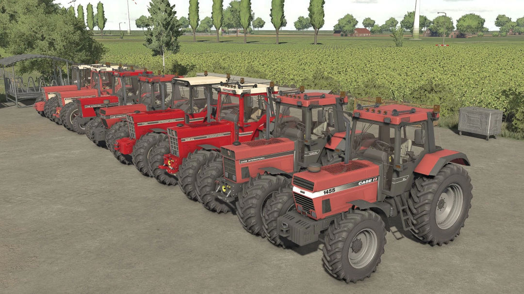 FS22 mods Case IH 55/56 Series Edit v1.1.0.0 tractors lined up on a farm in Farming Simulator 22.