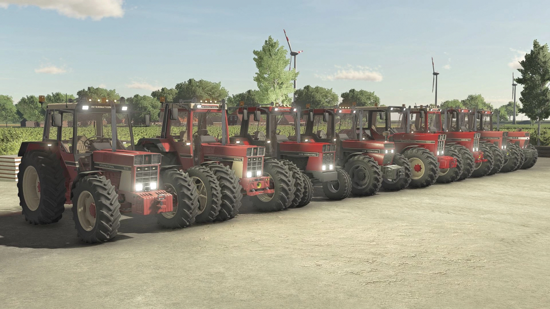 Lineup of red Case IH 55/56 Series tractors in FS22 mod version 1.1.0.0.