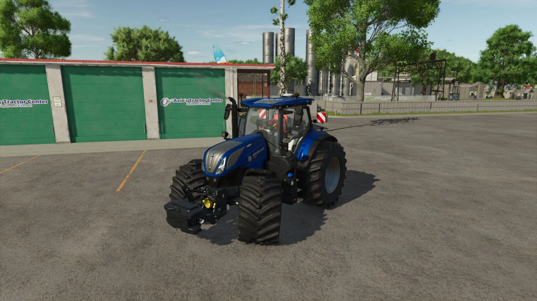 New Holland T7 tractor in FS25 mod at Axle's Tractor Center. Farming Simulator 25 mods enhance gameplay.