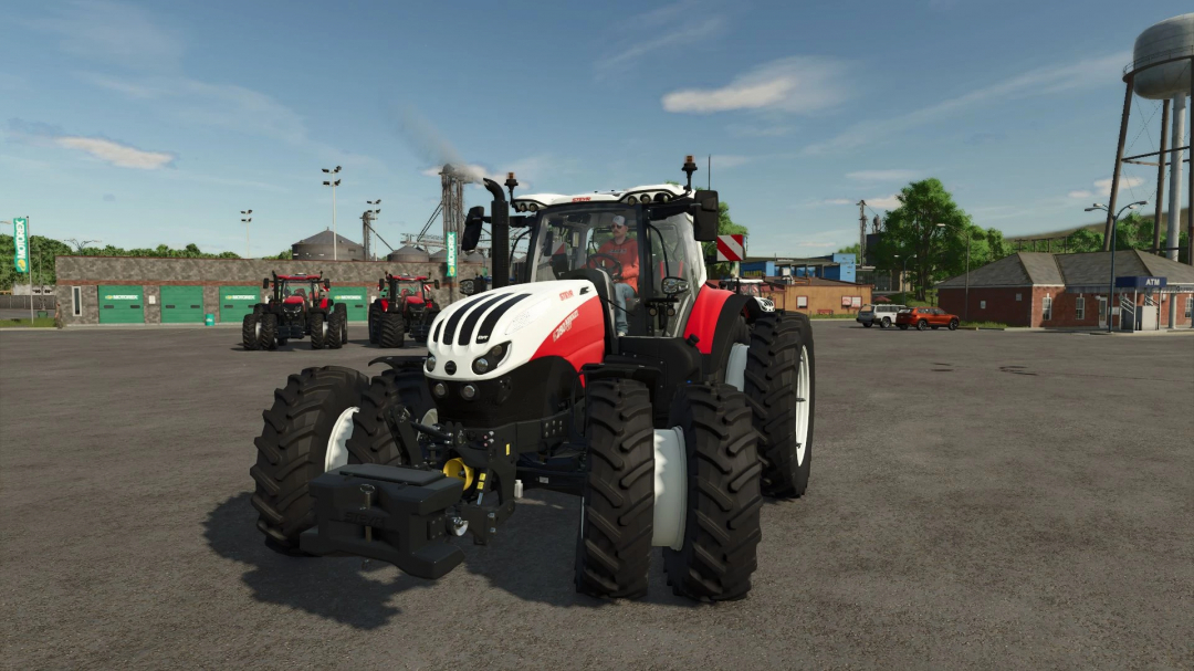 Steyr Absolut tractor in FS25 mod Case IH Puma AFS Connect in a farming setting.