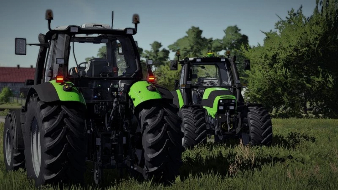 Two Deutz-Fahr tractors on a farm in FS22 mod Deutz-Fahr M v1.0.0.0.