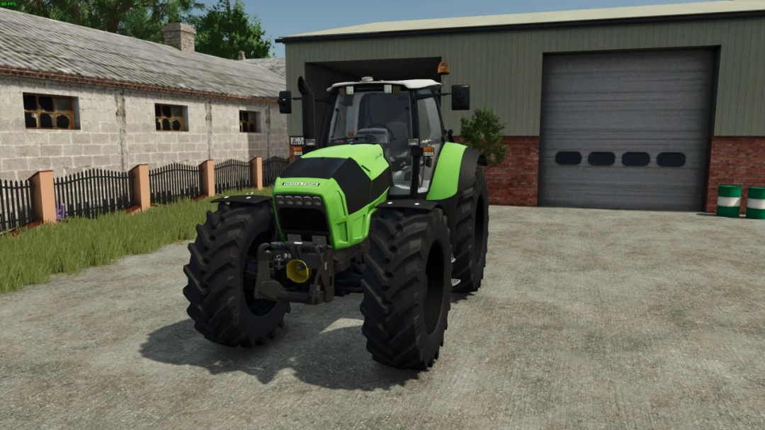 Deutz Agrotron X710-30 tractor mod in Farming Simulator 25, parked outside a barn.