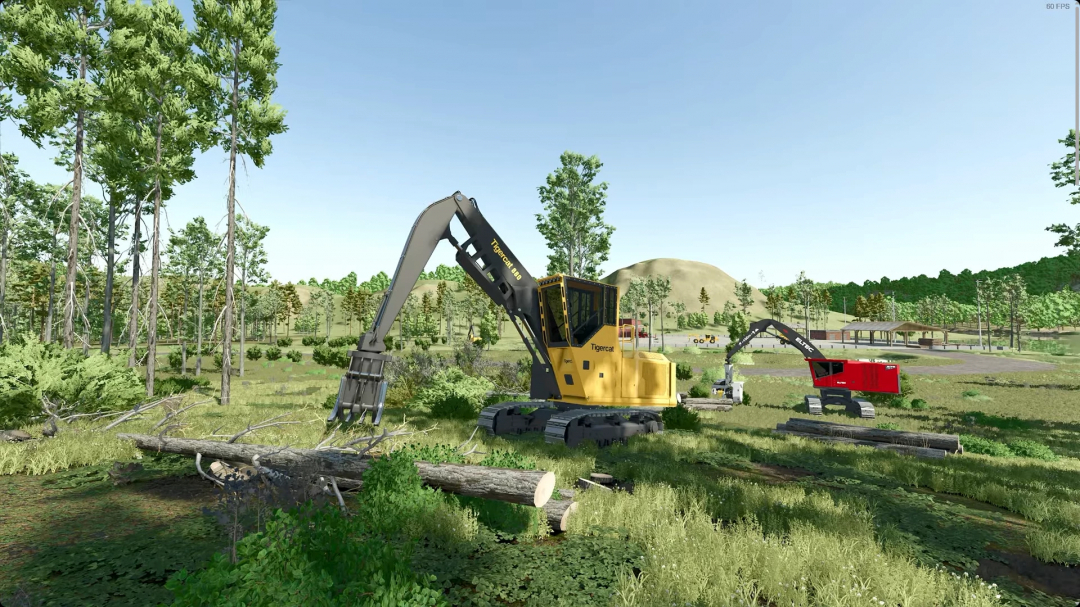 FDR Logging mod pack Hotfix v3.0.0.0 in FS25 with heavy machinery in a forest clearing.