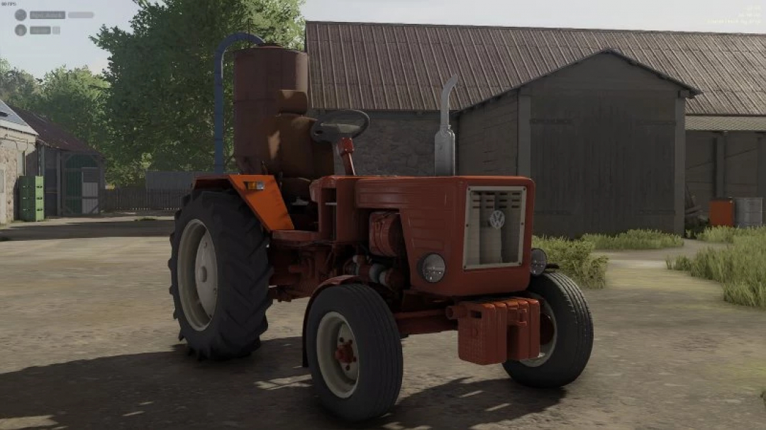 FS22 W?adzio T25 edit v1.0.0.0 mod showing a vintage tractor parked on a farmyard in Farming Simulator 22.