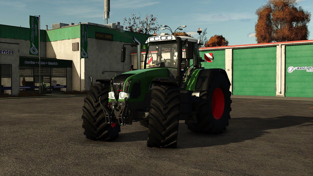 Fendt 900 Gen2 mod for Farming Simulator 25 parked at a tractor service center. FS25 mods enhance the farming experience.