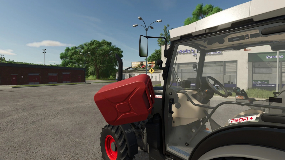 FS25 mod Gas Can v1.0.0.0 in a tractor cabin, enhancing Farming Simulator 25 gameplay experience.