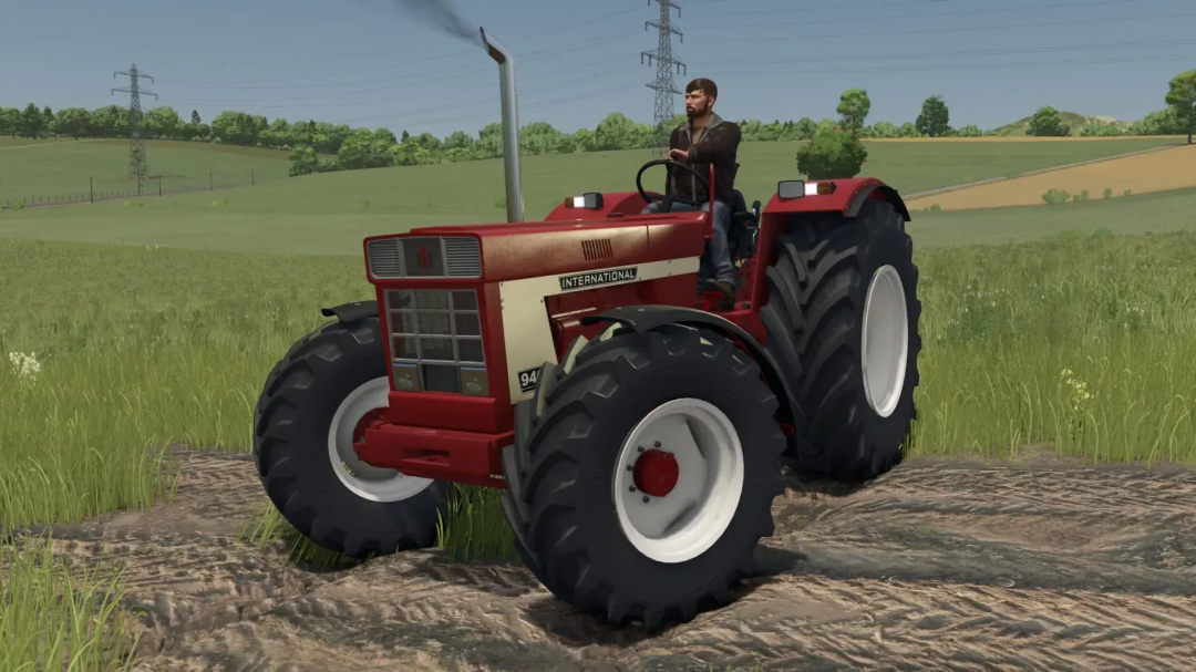 IHC 1046 tractor mod in FS25, showing a red tractor on a field.