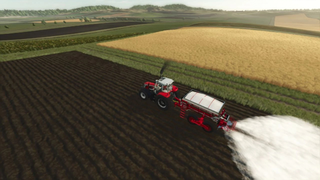 FS25 mod Jan Lancer Maximus 12000 sprays field in Farming Simulator 25.