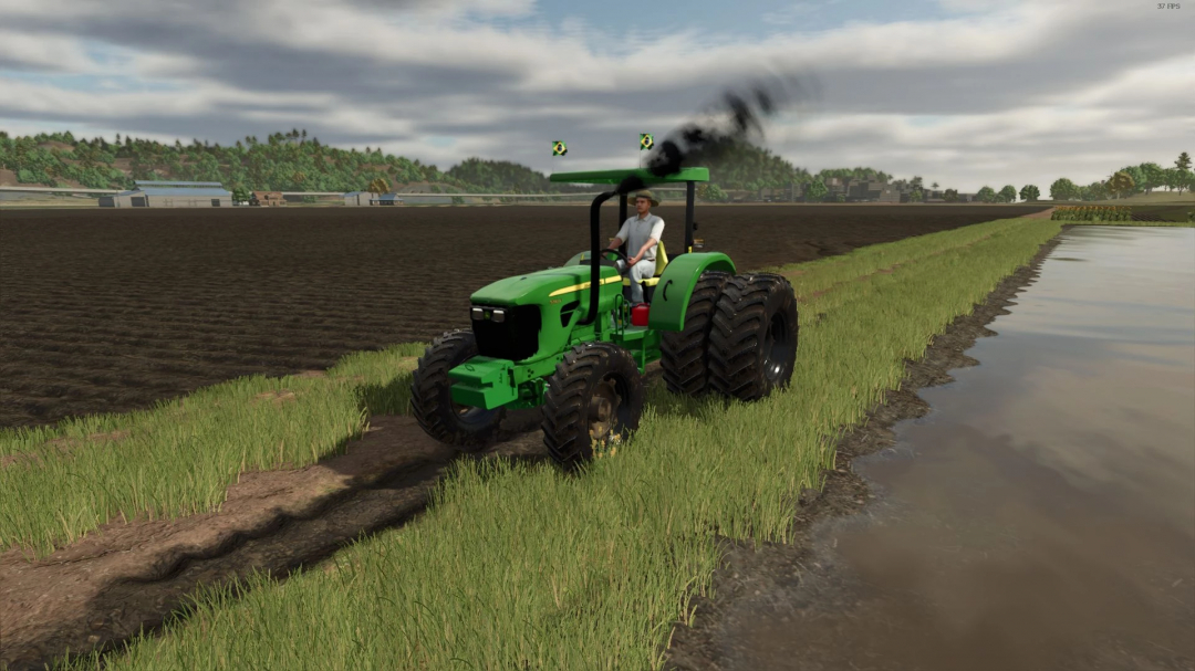 John Deere 50E Series tractor mod in Farming Simulator 25 fields.