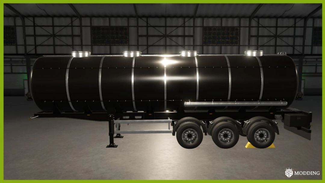 FS25 mod MKS32 v1.0.0.1 trailer in a warehouse setting.