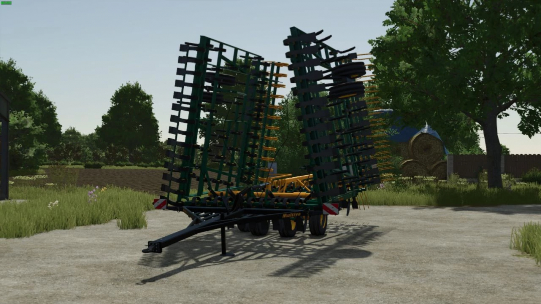 Multiva Optima T1000 mod for Farming Simulator 25, showcasing a large agricultural implement on a farm background.