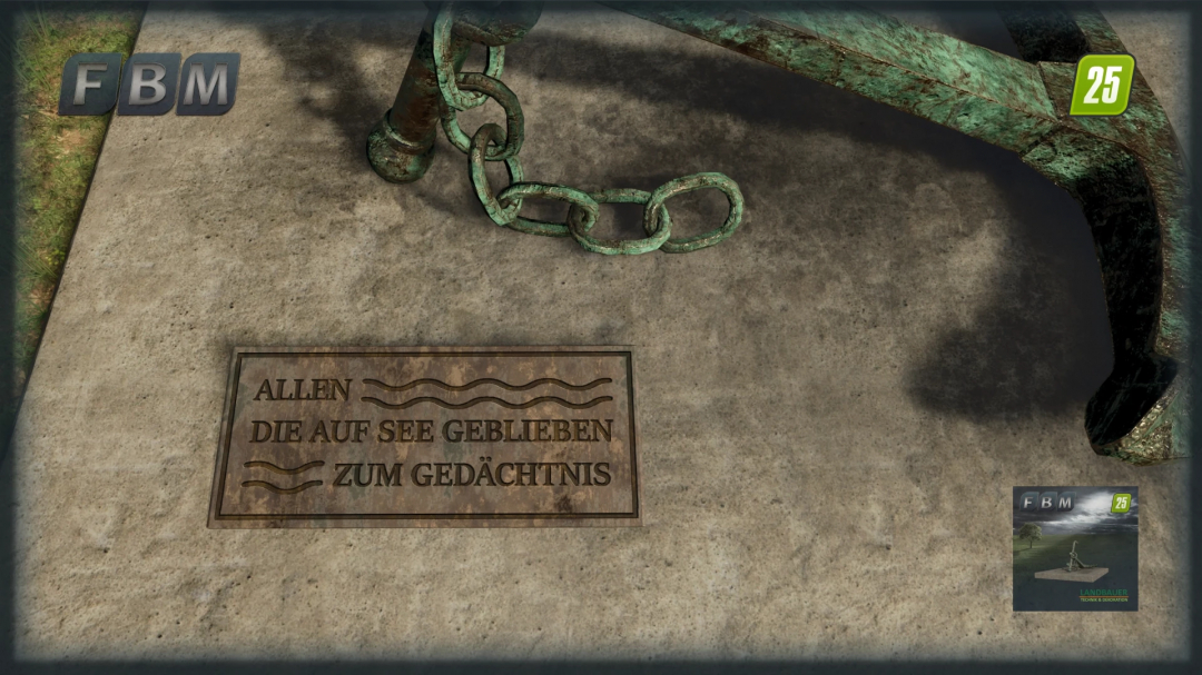 Old Harbor Anchor mod v1.0.0.0 featuring a vintage anchor on concrete with German text, for FS25.