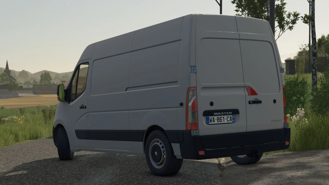 Back view of Renault Master III mod in FS25, showcasing vehicle details in Farming Simulator 25.