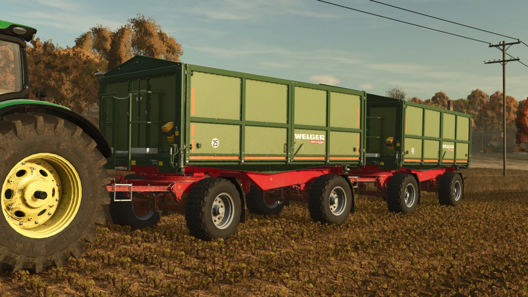 FS25 mods - Rudolph/Welger DK 280 RP trailer in a field, Farming Simulator 25.