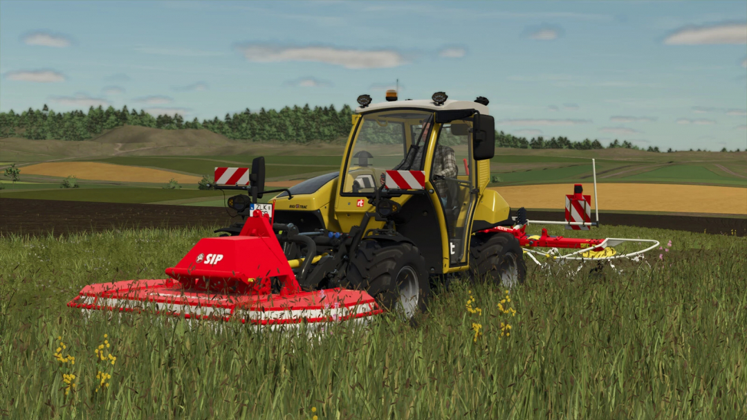 Sip Roto 220 F mower in a field in FS25 mod, Farming Simulator 25.