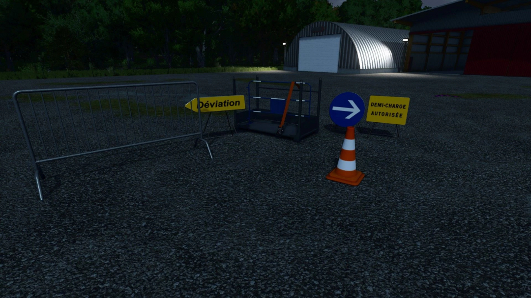 FS25 mods: Site barriers pack featuring cones and directional signs for Farming Simulator 25.