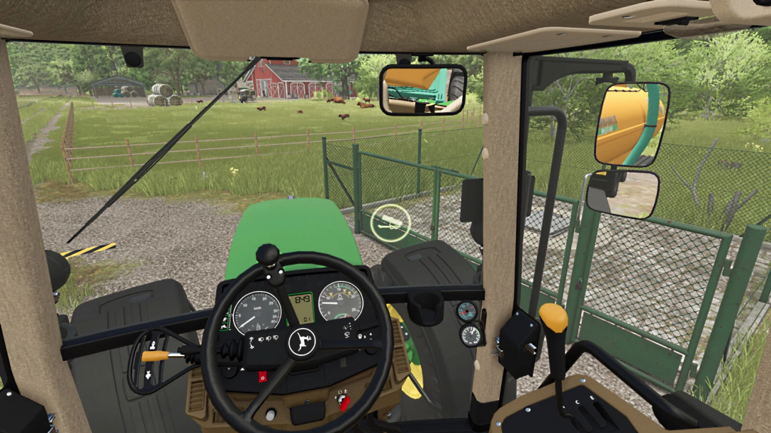 FS25 mod Slurry Selling Station shows tractor cockpit with farm view.