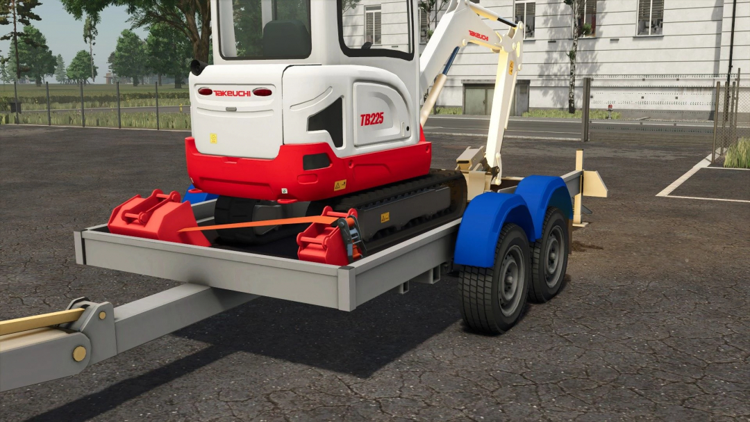 Two-axle trailer with equipment in Farming Simulator 25 mod. Featured in Trailer 2 axles Hubière v1.0.0.0 mod for FS25.