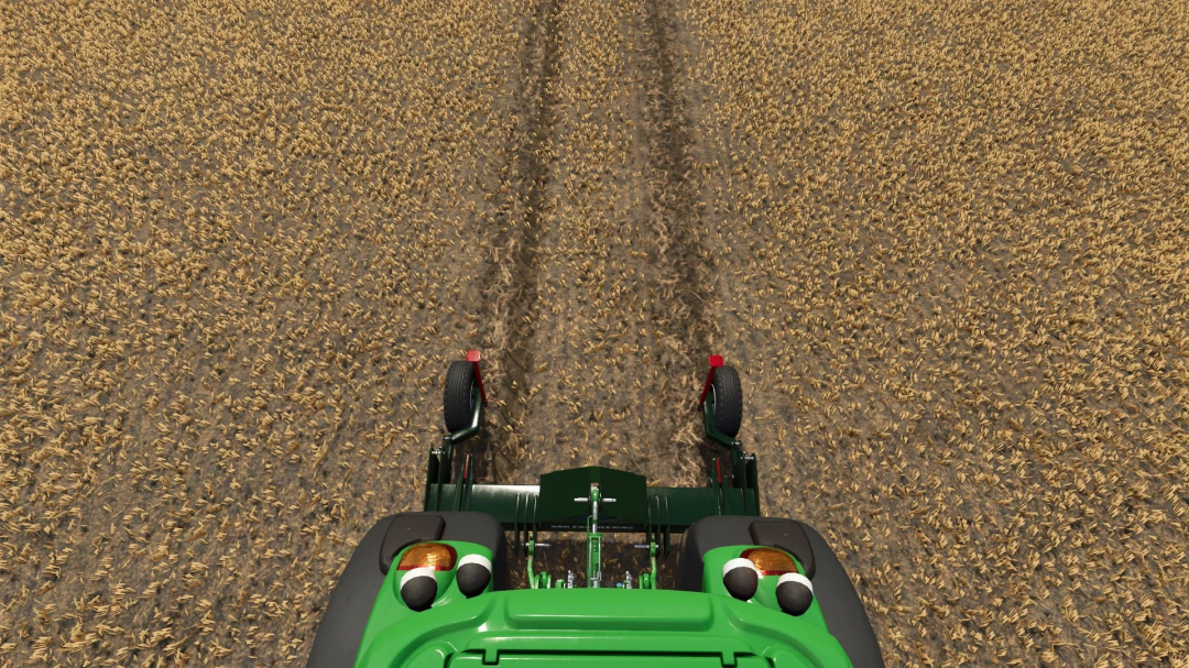 Tramline Buster mod in FS25 creating tracks through a wheat field.