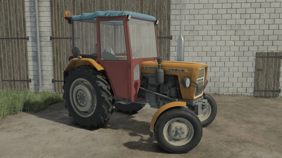 Ursus C-330/330M tractor mod for FS25, displayed in a farmyard setting. Farming Simulator 25 mods enhance gameplay realism.