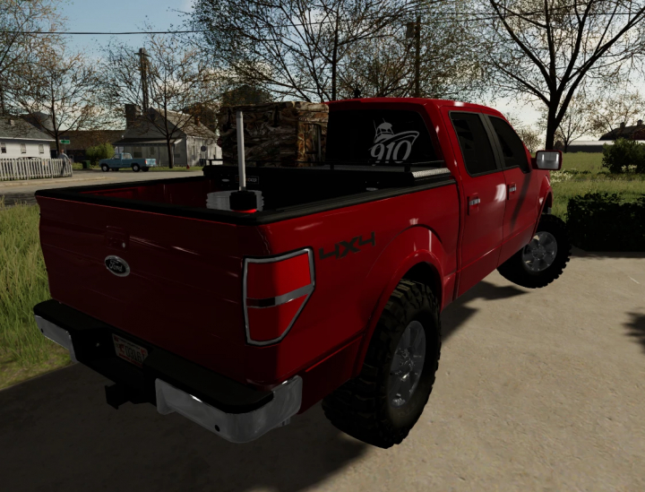 fs22-mods,  Red 2013 Ford F150 mod in FS22, showcasing 4x4 design with detailed rear view. Perfect for Farming Simulator 22 mods enthusiasts.