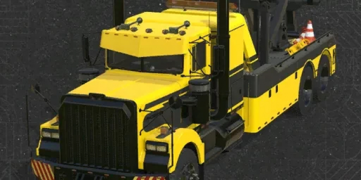 fs25-mods,  FS25 mod Abschlepper Phoenix v1.0.0.0 features a yellow heavy-duty tow truck against a dark background.