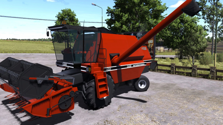 fs25-mods,  Case IH D4500 mod for Farming Simulator 25, showcasing a red combine harvester parked on a farm road.