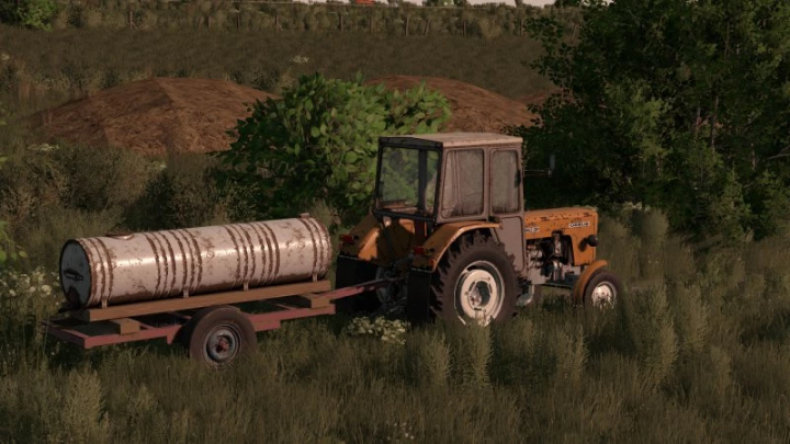 fs25-mods, FS25 Ursus c360 3p tractor mod with trailer in grassy field, Farming Simulator 25