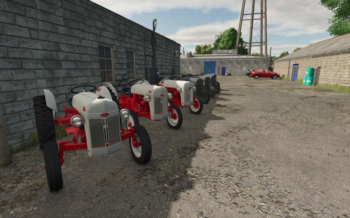 fs25-mods,  Ford N series tractors in Farming Simulator 25 mod, parked beside a stone building.