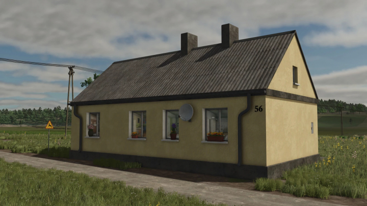 fs25-mods,  Greater Poland House in FS25 mod, showcasing a rustic yellow building with a corrugated roof in a rural setting.