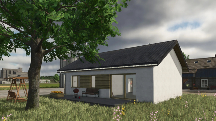 fs25-mods,  FS25 mod featuring a 1970s-style house with a garden swing in Farming Simulator 25.