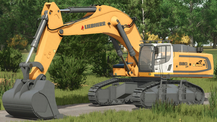 fs25-mods,  Liebherr 980 SME Excavator mod in FS25, displayed on grassy terrain.