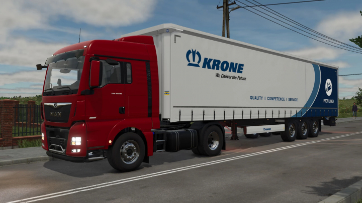 fs25-mods, FS25 mod MAN TGX 18.500 4x2 truck with Krone trailer in Farming Simulator 25, showcasing realistic design and details.