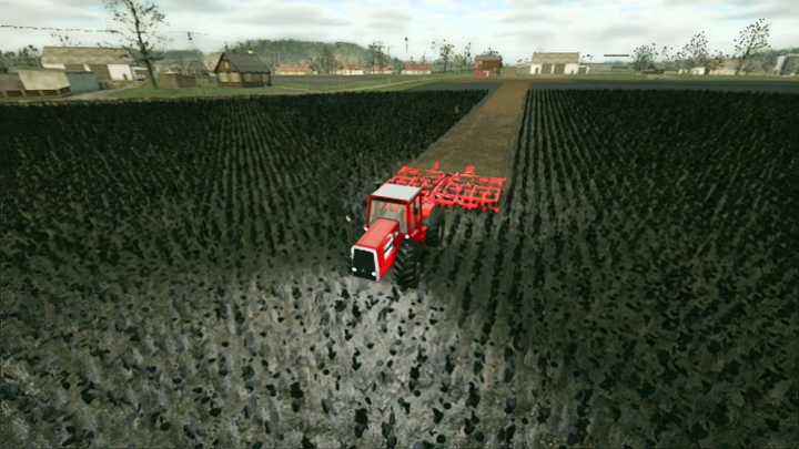 fs25-mods, Massey Ferguson 4000 Series mod in FS25 plowing a field on a farm