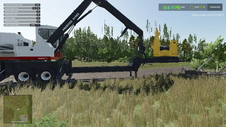 fs25-mods, FS25 mod showing Prentice 410EX forestry machine in grassland setting.