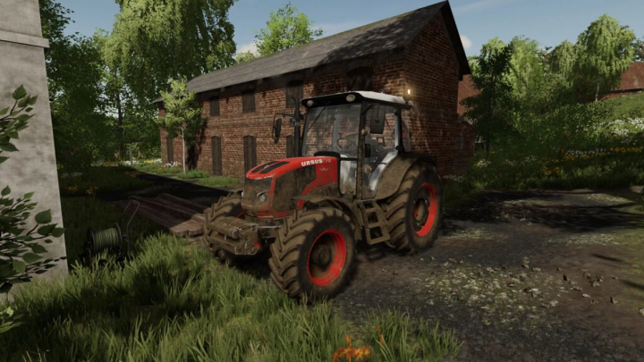 fs25-mods,  Ursus C-3120 tractor mod in Farming Simulator 25 with red body, parked near a barn.