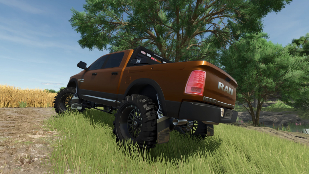 2016 Dodge Ram Rebel 1500 mod in FS25 parked on grass under a tree.