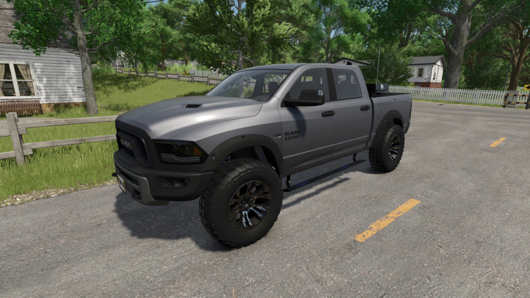 2016 Dodge Ram Rebel 1500 mod in FS25, parked on a rural road.