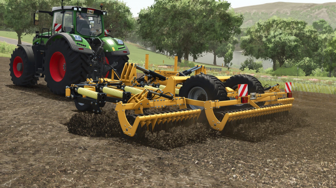 FS25 mod Agrisem Cultiplow Platinum v1.0.0.0 in use, showing a tractor plowing a field.