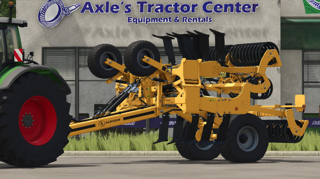 Agrisem Cultiplow Platinum mod in FS25 outside Axle's Tractor Center.