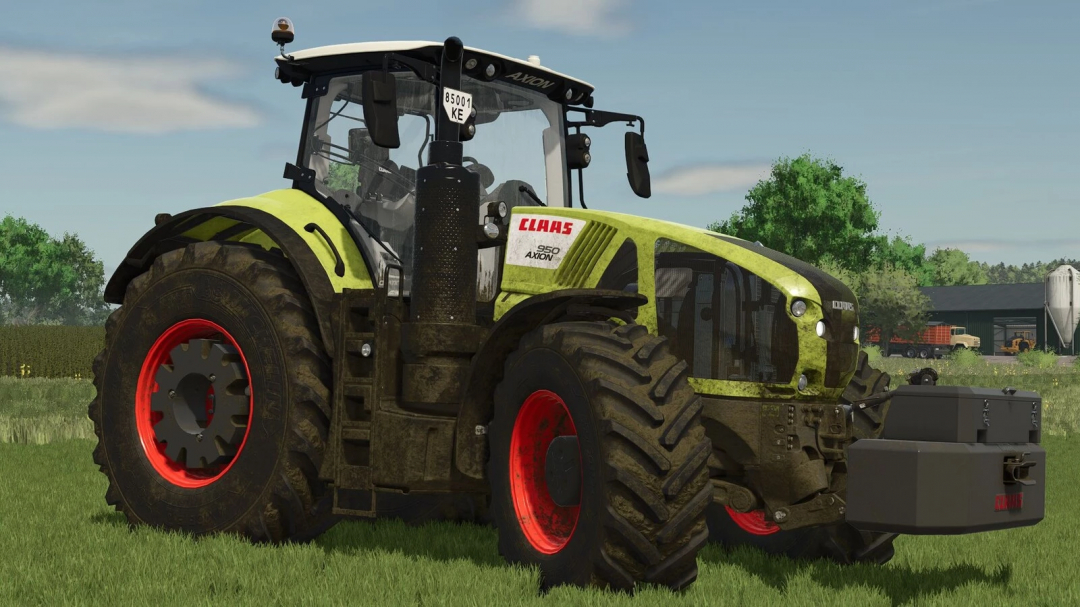 CLAAS AXION 920-960 shown in FS25 mod, featuring realistic graphics on a grassy farm setting.