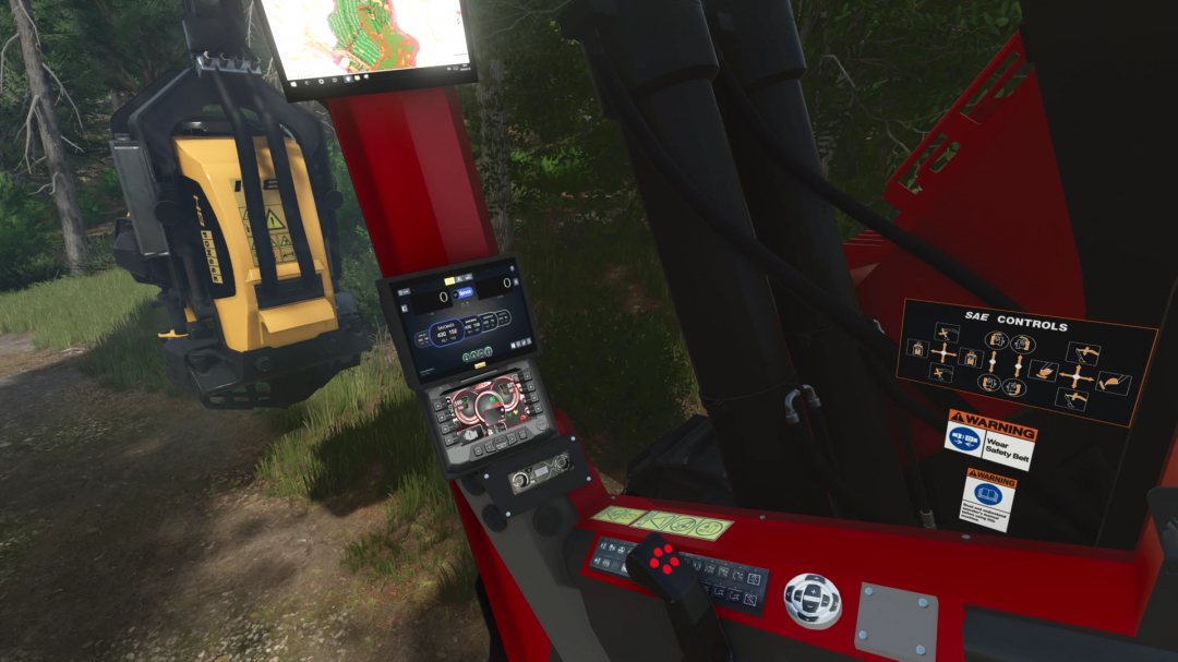 FS25 mod Eltec FH 277B v1.1.0.0 showing detailed in-cab controls and forest equipment in Farming Simulator 25.