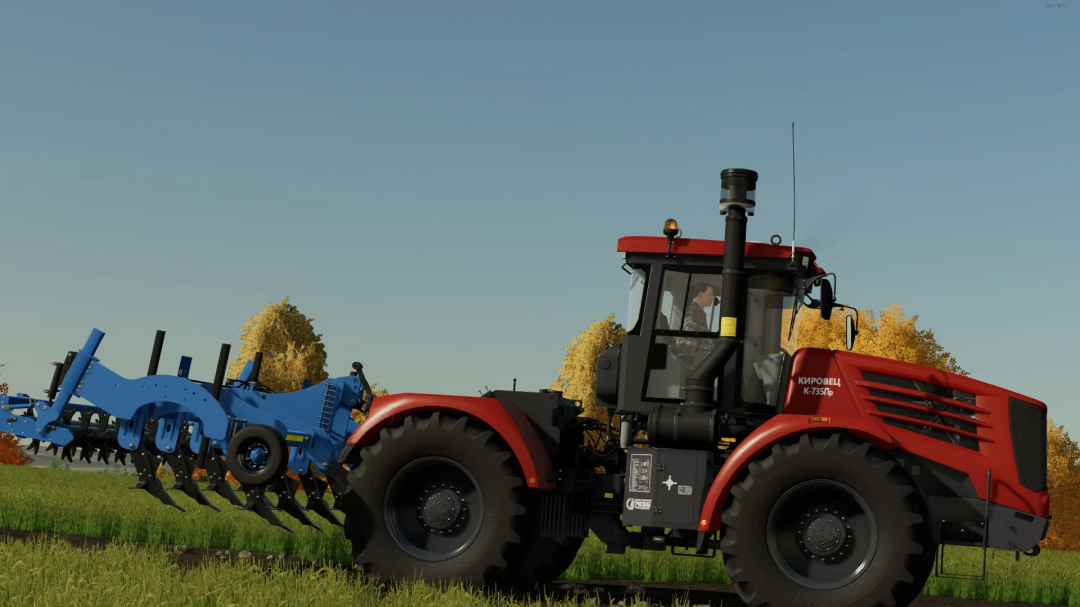 FS22 SHGN-4 v1.0.0.0 mod showing a red tractor with a blue plow in a field. FS22 mods, Farming Simulator 22 mods.