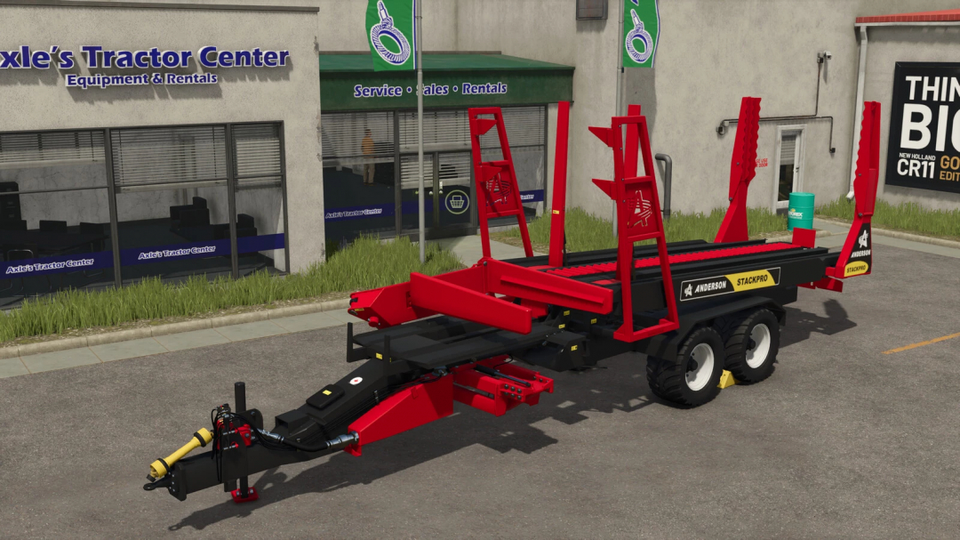 FS25 Anderson Group StackPro 7200 v1.0.0.0 mod trailer outside Axle's Tractor Center.