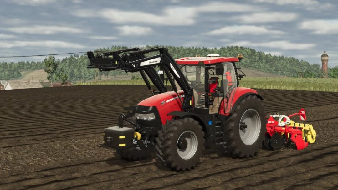 FS25 Case IH Maxxum tractor mod in Farming Simulator 25 on a plowed field.