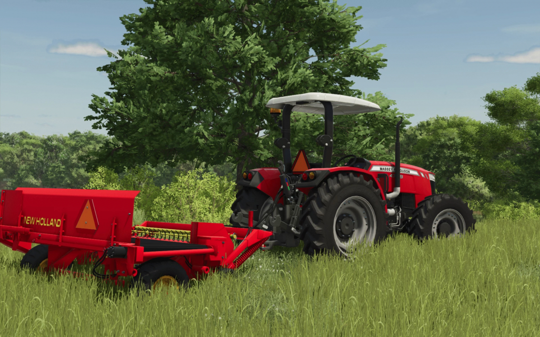 FS25 Massey Ferguson 4700 Utility mod in a grassy field, featuring Farming Simulator 25 mods.